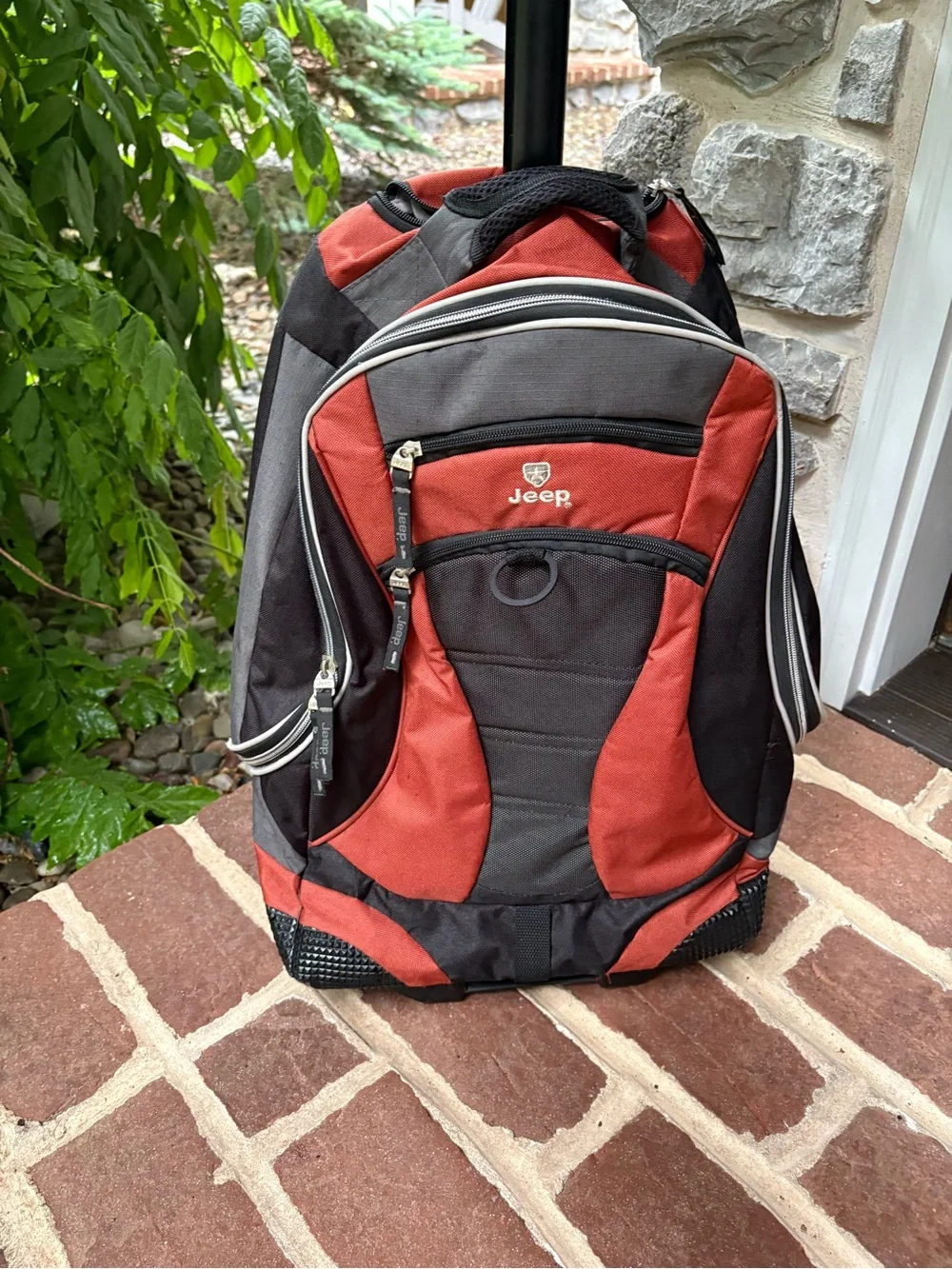 Jeep Rolling Backpack Carry On Luggage in Orange and Black CLEAN Good Condition